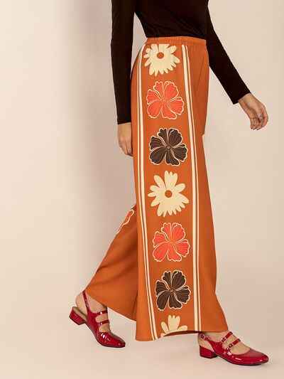 Printed Elastic Waist Wide Leg Pants - Damned Threads